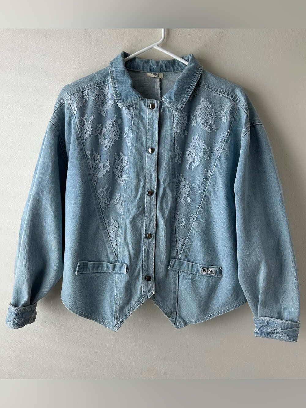 Vintage Coastal Cowgirl Western Pulse by Aero Denim Lace Jacket Blue White L - Picture 2 of 16